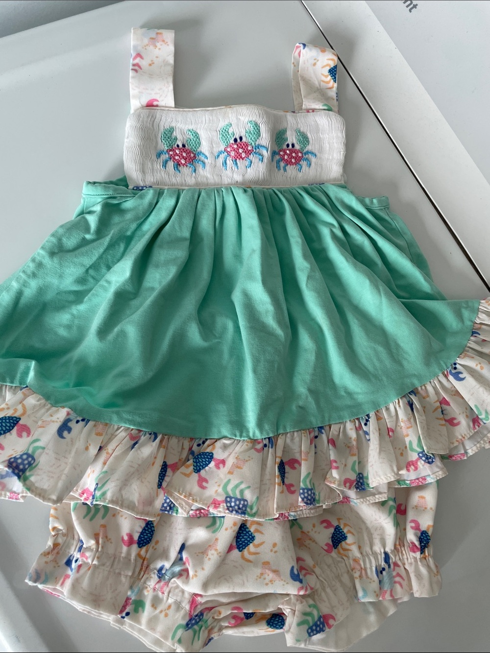 Aqua & Seashell Ruffle Baby Dress Set